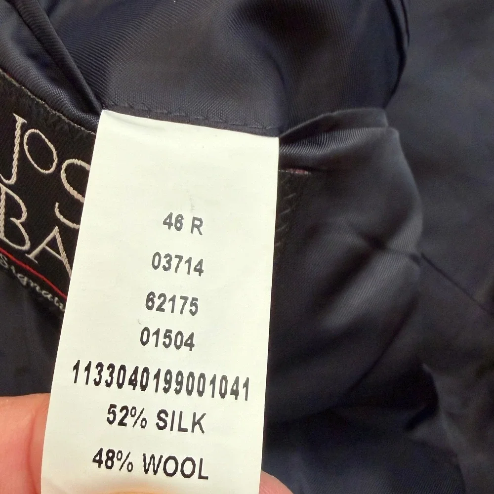 New Jos. A. Bank Signature Blazer Sport Coat Mens 46R Navy Blue Plaid Silk Wool